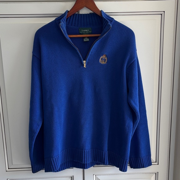Ralph Lauren Sweaters - Vintage Ralph Lauren Blue Gold Crest 1/4 Zip Sweater Preppy Women’s Petite Large
